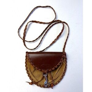 Emi's Country Leather Suede Crossbody Bag Brown Braided Whipstitch Western Pouch